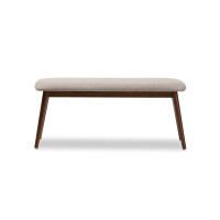 Baxton Studio Flora-Medium Oak-Bench Flora Modern Light Grey Fabric and Oak Medium Wood Dining Bench